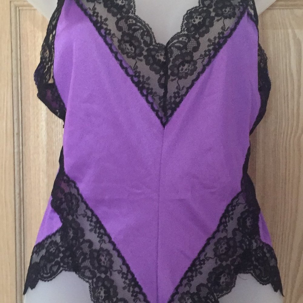 Purple Teddy Trimmed in Black Lace